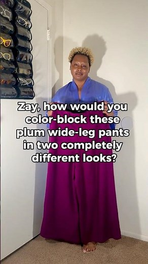 Zay Color-Blocks Plum Wide-Leg Pants in 2 Bold Looks 💜✨ #OOTD #StyleInspo #FashionInspo