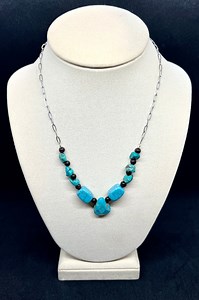 17 po. Turquoise véritable, pierres précieuses de grenat et de magnésite sur chaîne en argent, fermoir pince de homard, bijoux d'été Boho Sundance - Etsy France