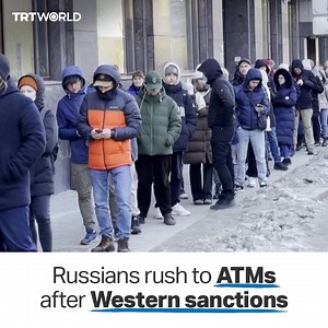 107K views · 1.8K reactions | Russians wait in long queues outside ATM machines around the country, worried that new Western sanctions on banks will trigger shortages of cash and disrupt payment systems. Russians fear bank cards may cease to function, or that banks would limit cash withdrawals after the Western countries decided to block some Russian banks from the SWIFT global payments system and freeze the Bank of Russia's reserves. | TRT World | Facebook
