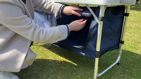Outdoor Folding Table, Camping Folding Tables with 3 Adjustable Height Legs and Storage Organizer for BBQ, Party, Picnic, Camping (White)