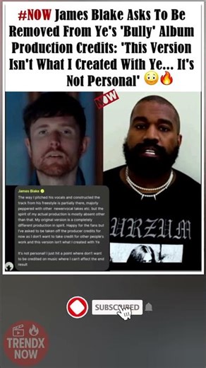 🔥😱 James Blake Asks Ye to Remove His Credit (Not Personal)" #ye #jamesblake #shorts