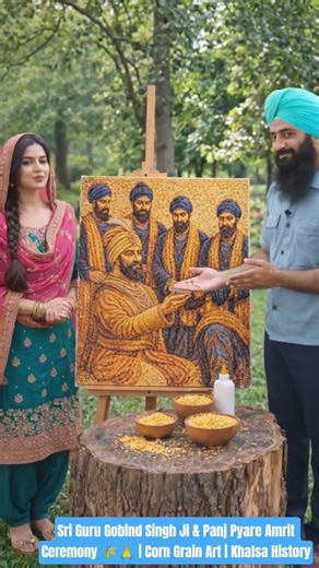 Sri Guru Gobind Singh Ji & Panj Pyare Amrit Ceremony 🌾🙏 | Corn Grain Art | Khalsa History
