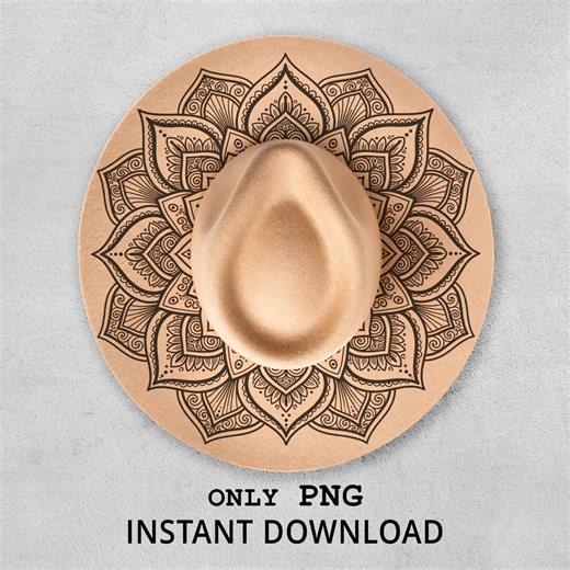 Mandala Hat Burning Design PNG, Sacred Geometry Wide Brim Hat Template for Laser & Pyrography