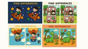 Spot the Difference Puzzle Set for Kids: 10 Printable Games
