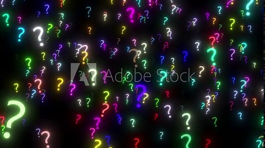 Question Mark Background. Flying Through Glowing Multiple Color Question Mark. Camera Moving Forward Into Question Mark, Abstract Animation Of Lots Of Question Mark Moving On Black Background
