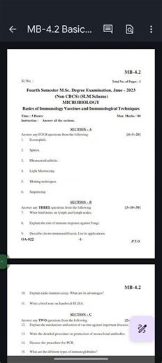 KARNATAKA STATE OPEN UNIVERSITY MSC SEM-4 MICROBIOLOGY BASICS OF IMMUNOLOGY QUESTION PAPER 2023