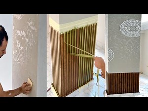 Stunning Wall Column Design | Unique Mix of Wood & Velvet Paint Effect ✨ First-Time Idea!