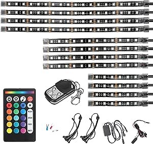 Winunite 12Pcs Motorcycle LED Light Kit Strips Multi-Color Accent Glow Atmosphere Lights Lamp with Wireless Remote Controller for Motorcycles