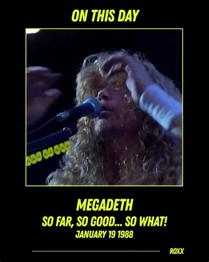 ROXX on Instagram: "Σαν σήμερα το 1988, κυκλοφόρησε το 3ο studio album των @megadeth , So Far, So Good... So What! Το άλμπουμ γράφτηκε κατά τη διάρκεια μιας πολυτάραχης περιόδου για το συγκρότημα, με αλλαγές στη σύνθεση και προσωπικές προκλήσεις. Tύμπανα παίζει ο Chuck Behler, αντικαθιστώντας τον Gar Samuelson λίγο πριν την κυκλοφορία. Το "In My Darkest Hour" γράφτηκε από τον Dave Mustaine με έμπνευση από το θάνατο του Cliff Burton των Metallica, μια από τις πιο συναισθηματικά φορτισμένες στιγμέ