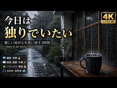 【今日は独りでいたい】☔激しい雨を眺めながら、何も考えない3時間【不眠症解消・ASMR自然音・環境音🌧️睡眠導入・睡眠用】