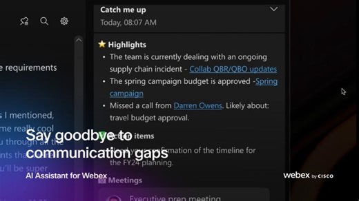 The latest Summaries feature on Webex empowers you to swiftly catch up on missed meetings and messages. It delivers a concise recap of all the activity within your workstreams and personalized action items into one single place within the Webex App. Watch to learn more ⬇️ | Webex