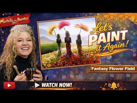 FANTASY FLOWER FIELD - Easy Figure Landscape Surreal Painting Lesson - Flowers, Mountains, Women