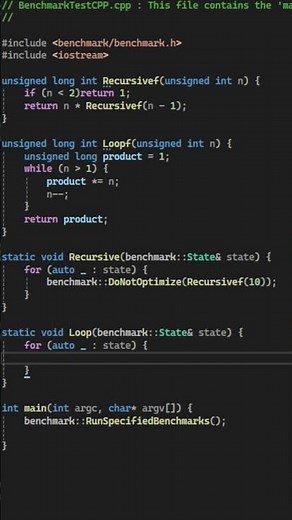 C++ Performance Optimization : Recursive vs Loop Benchmark #cpp #cppprogramming #codeoptimization