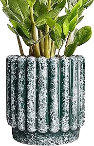 Ceramic Flower Pots 7.6 Inch - Ceramic Planters for Indoor Outdoor Plants, Decorative Plant Pot with Drainage Hole, Round Fluted Planter, Home Room Decor, Housewarming Gifts, Green