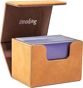 Magic Card Deck Box for MTG Single Deck Card Box fits 100+ TCG Sleeved Cards Soft Leather Card Box Top loading Card Boxes Magic Gift for MTG TCG CCG (Horizontal,Brown)