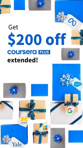 Coursera on Instagram: "📣 EXTENDED! There’s still time for you to get big savings on your big goals for 2023! Get $200 off the Coursera Plus annual subscription today (original price: $399 | after discount: $199 for the one year)! Give yourself the gift that keeps on giving. Build new career skills with access to over 7,000+ courses from world-class universities and companies. Sign up today through the link in our bio before this offer ends!😄"