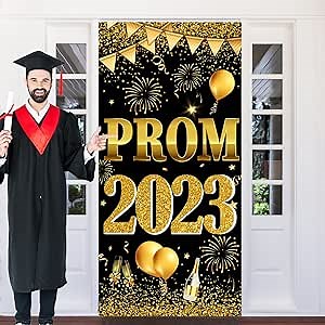 Graduation Party Decorations 2023, Black Prom 2023 Door Cover Decorations Congrats Grad Banner Graduation Backdrop for Front Door Porch Sign Graduation Party Supplies