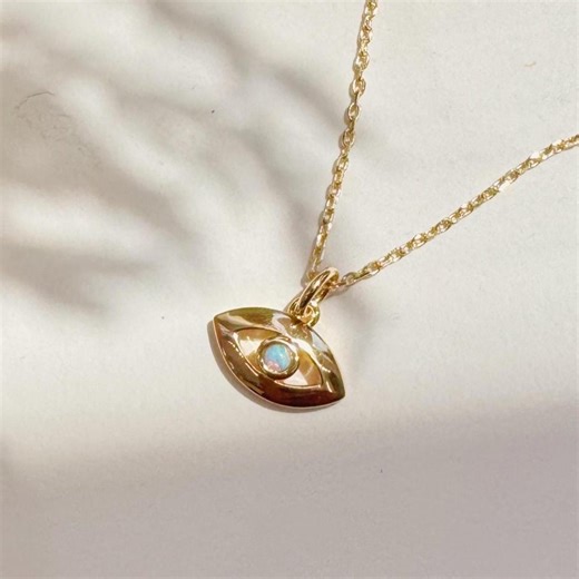 Opal Evil Eye Necklace: 14k Gold Vermeil Sterling Silver, October Birthstone Necklace - Etsy