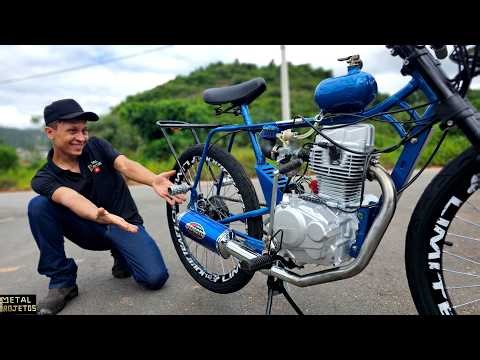 Bicycle with a motorcycle engine.