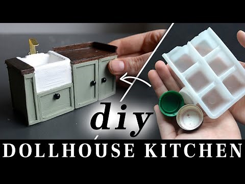 Make a Miniature Dollhouse Kitchen with Belfast sink from trash! Step by Step Tutorial
