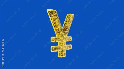 A Yen symbol of ice crystal. A shiny glass, gemstone, or ember Japan currency sign. Seamless loop. Green screen, chromakey