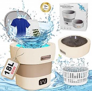 Mini Portable Washing Machine - 18L 60W Portable Mini Washer with Spin, Top Load, Touch Controls, Ideal for Small Loads, Occasional Use, Khaki