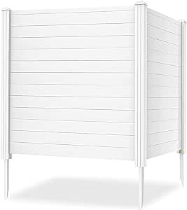 Outdoor Privacy Screen 2 Panels, 48''H Decorative Air Conditioner Fence Trash Can Enclosure with 3 Stakes, Easy Assembly, PVC Vinyl Freestanding Picket Fences for Garden Patio Lawn