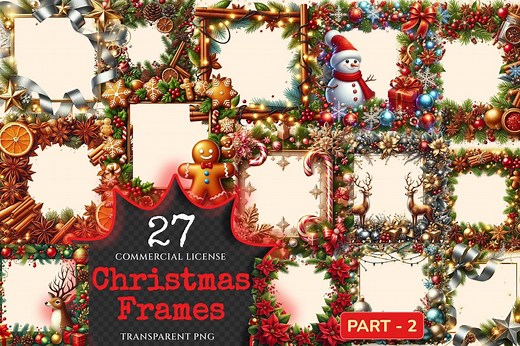 Christmas Frame Clipart – 27 PNG Festive Holiday Borders (digital Download) - Etsy