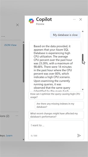 Quickly troubleshoot performance issues in Azure SQL with tailored diagnostics, pinpointing problems and offering precise solutions. Get personalized, context-aware assistance with Copilot in Azure. https://youtu.be/-8DJ6FXuIa8 Check out new AI integrations for your Azure SQL databases. With retrieval augmented generation, you can bridge structured data with generative AI, enhancing natural language queries across applications. With advanced vector-based semantic search, discover precise insight