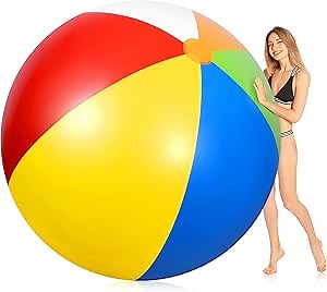 Elcoho Giant Beach Ball 70.8 Inch Jumbo Inflatable Beach Ball Large Rainbow Color Beach Pool Party Toy for Beach Pool Party Supplies Water Games