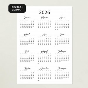 Kalender 2026 Kalender Deutsch Kalender zum Ausdrucken 2026 Deutschland DRUCKBARE PDF Minimalistisch 2026 Kalender Hochformat Deutsch A3 A4 - Etsy.de