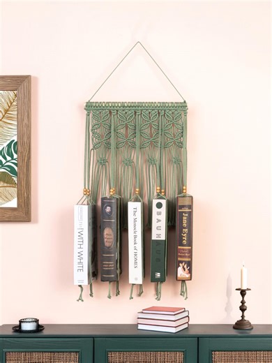 Macrame Leaf Bookshelf, Boho Wall Hanging Decor, Macrame Book Holder - Etsy