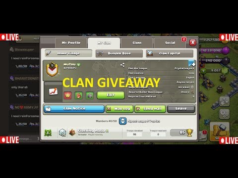 🔴 LIVE CLAN GIVEAWAY DAY 9 OF NON STOP 45 DAYS GIVEAWAY & JOIN FAST FOR DETAILS -Clash of Clans Live
