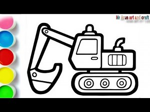 🚜 How to Draw an Excavator for Kids | Easy Coloring Tutorial