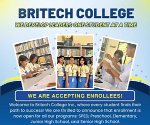 Unlock Your Child's Future Today! Enroll Early at BRITECH COLLEGE! Offering comprehensive education from Kindergarten to Senior High, including specialized programs in SPED, Elementary, Junior High, and Senior High. Choose from our diverse Senior High strands: Academic Strands: STEM: Science, Technology, Engineering, and Mathematics HUMSS: Humanities and Social Sciences ABM: Accountancy, Business, and Management TVL Strands: ICT: Information and Communications Technology Caregiving Secure your c
