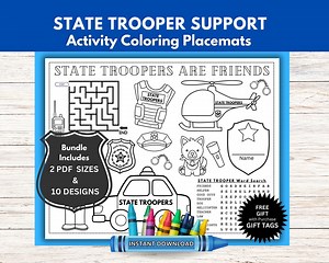 State Trooper Support Activity Coloring Placemats / Law Enforcement Coloring Pages / Police Gift From Kids / Police Week / Appreciation - Etsy