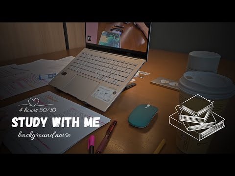 4 HOUR study with me | LIBRARY ASMR | Chonnam National Univ | POMODORO 50/10 | background noise