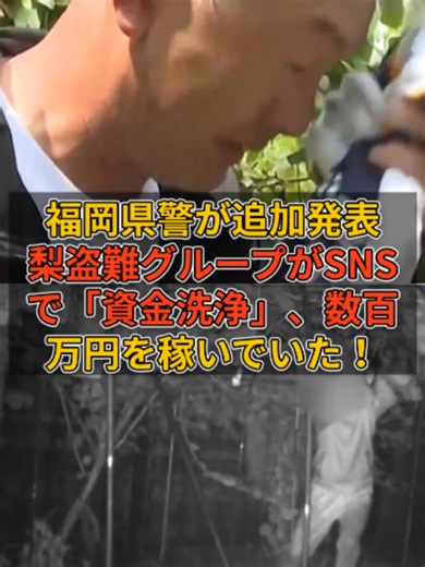 福岡県警が追加発表：梨盗難グループがSNSで「資金洗浄」、数百万円を稼いでいた！