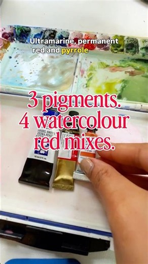 I Mixed 4 Beautiful Reds Using Only 3 basic Watercolor Pigments! 🎨 #colormixing #colortheory #red