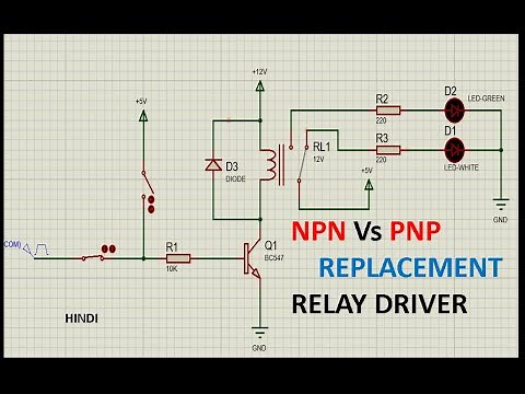 NPN Relay driver circuit | PNP transistor as switch |PNP Vs NPN | Difference between npn and pnp