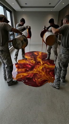 THIS ORANGE LAVA FLOOR IS INSANE 🔥 3D Epoxy Reveal #epoxy #design #asmr