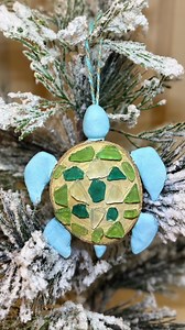 Sea Glass Sea Turtle Christmas Ornament Dollar Tree DIY #dollartreediy #christmasdiy #ornamentdiy #coastalchristmas #craftybeach | Crafty Beach