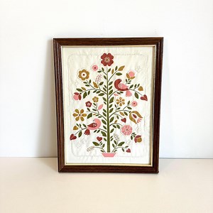 Vintage Folk Art Embroidered Sampler, Tree of Life With Birds, Framed Wall Art - Etsy