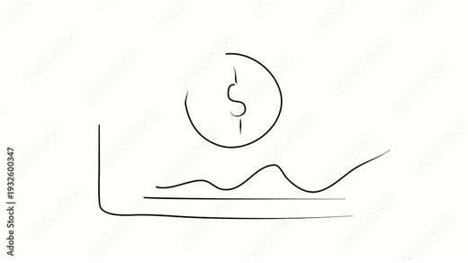 Financial fluctuations, financial instability. Contour drawing, silhouett animation. Continuous line. Isolated on white. Video 4k object illustration self-drawing. Object construction. Minimalist cont