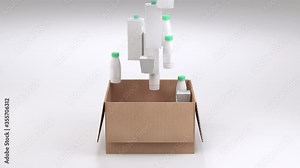 Beautiful Opening and Closing Cardboard Box with Packing Food Products Inside on White Background with Mask and ZDepth. Looped 3D animation with change package box for online delivery Ultra HD 4K