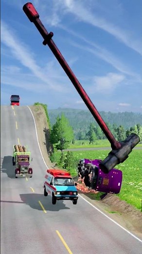 Cars & School Bus vs Spinning Hammer Challenge | Realistic Crash Simulation | BeamNG.drive