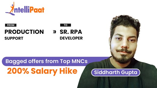 Congratulations to Siddharth Gupta for getting multiple job offers from Top MNCs with a 200% salary hike. He got a career shift from RPA Production Support at Tata Consultancy Services to a Senior RPA Developer at Sterling - Background and Identity Services just after completing Intellipaat's Automation Program. We wish Mr. Gupta a plethora of success and a great future ahead. https://lnkd.in/dvc6GfzY Looking to upskill your career in Automation? Enroll now: https://lnkd.in/dScfNv9P #automation 
