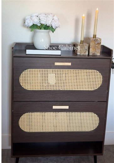 The most stunning shoe cabinet. It fits more than 15 pairs. #shoecabinet #shoecabinethack #shoecabinetstorage #rattanshoecabinet @COZPAW