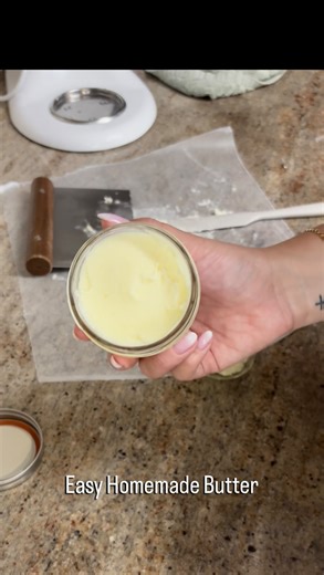 Diana on Instagram: "Proof that homemade butter is easier than letting your husband stay on script 😂🧈 Recipe (very professional): • Whisk heavy cream past whipped cream • Drape a kitchen towel on the mixer. Just trust me. • Save the buttermilk. Don’t waste her • Rinse, squeeze, salt Eat butter. Ignore commentary. ✨ #homemadebutter #fromscratch #simplecooking #easyrecipes #kitchendiaries"