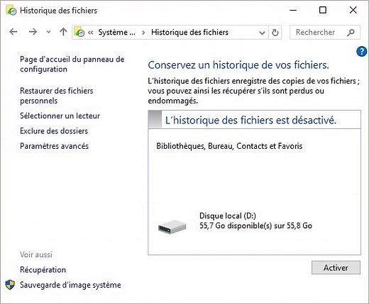 Windows 10 - Historique des fichiers - Médiaforma